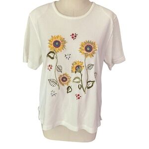 Alfred Dunner Sunflower Embroidered Top – Size Small – Shoulder Pads